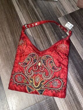 Aldo Red Beaded Embellished Shoulder Bag